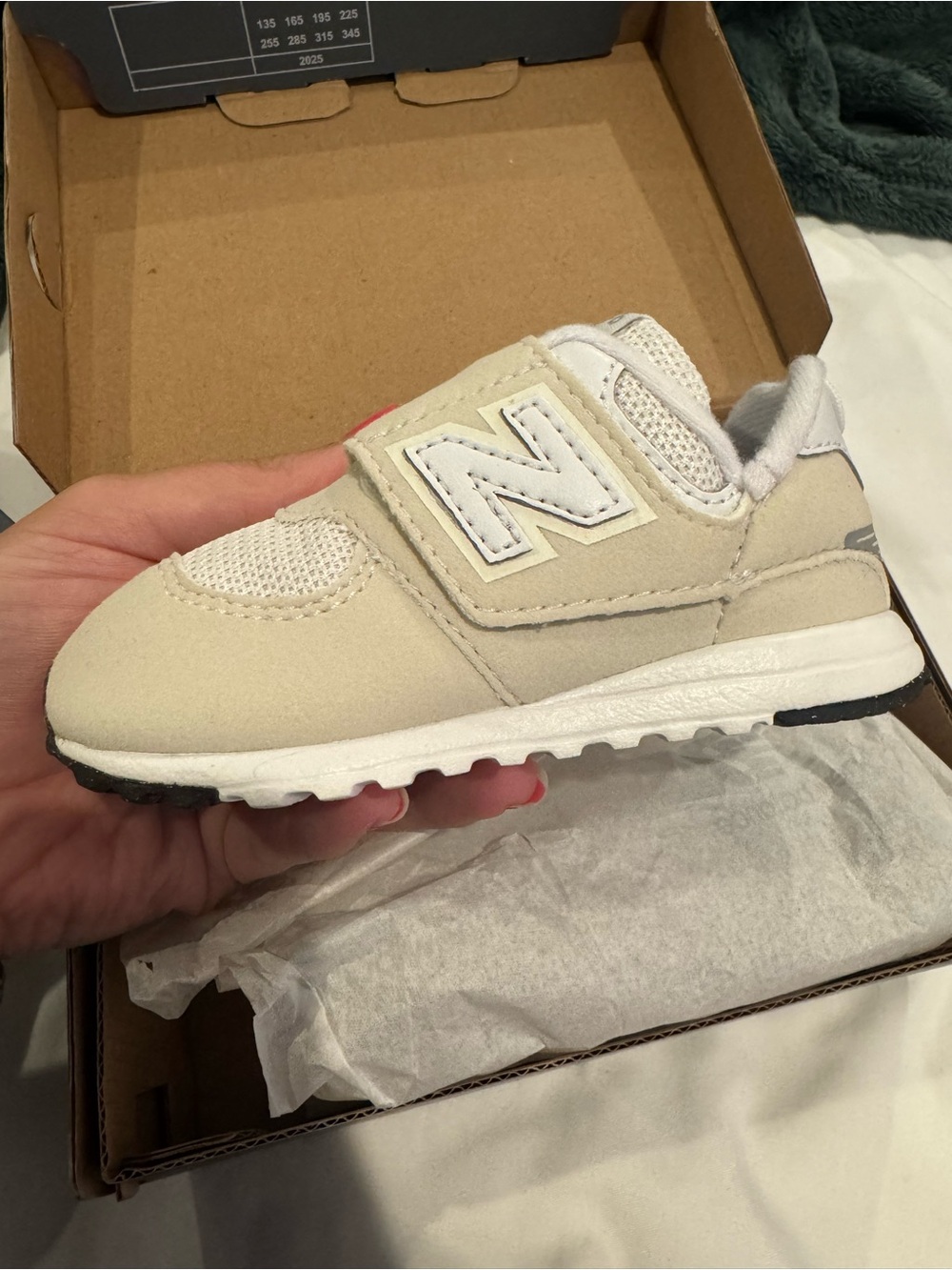 New Balance Kids Cream and White Velcro Sneaker - 574 New-B Hook & Loop
